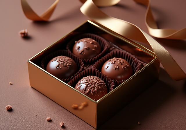 A beautifully packaged gift box of assorted chocolate truffles.